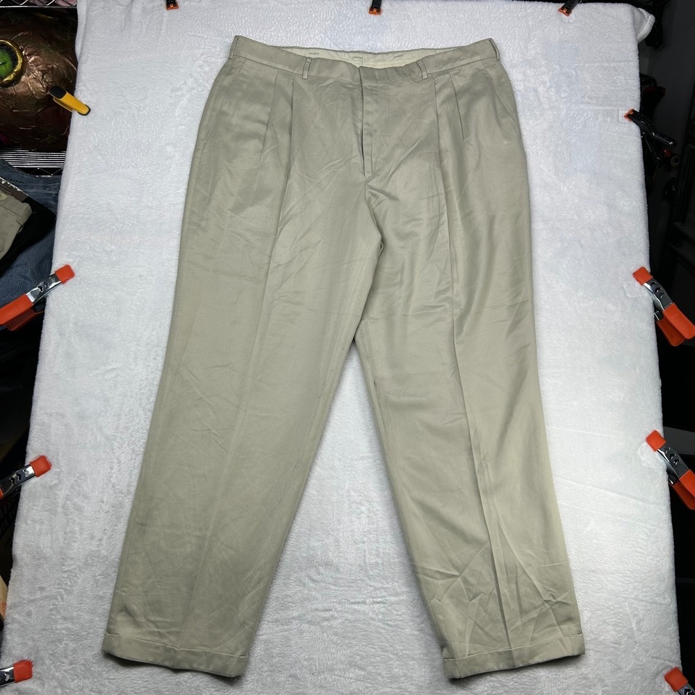 Savane Pleated Dress Pants Men Light Khaki Cuffed Hems Pockets Zip Fly - 41X32.5